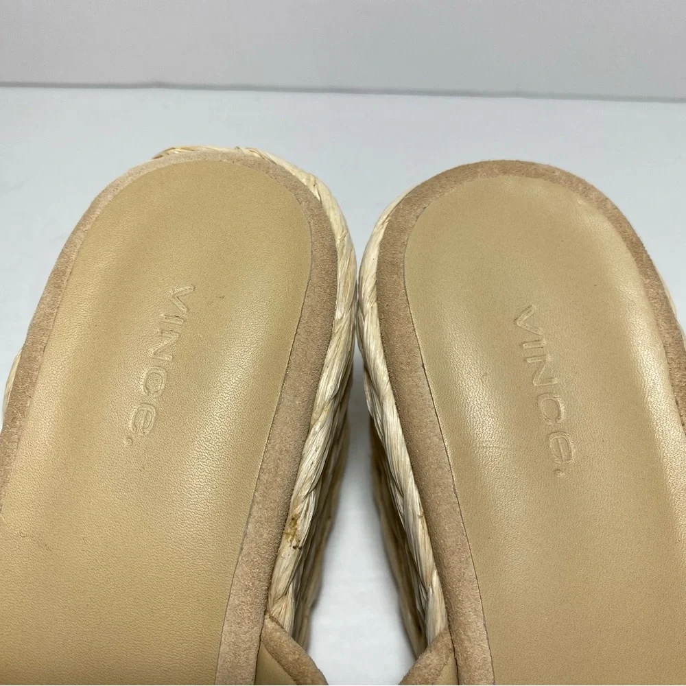 New Vince Gilian Braided Strap In Blonde Suede Espadrille Wedge Sandals Size 8
